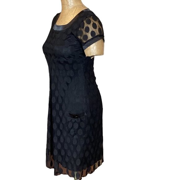 En Focus Studio Black Polka Dot Sheer Lined Mini Dress Pockets Sz 6 #291M - Picture 4 of 7